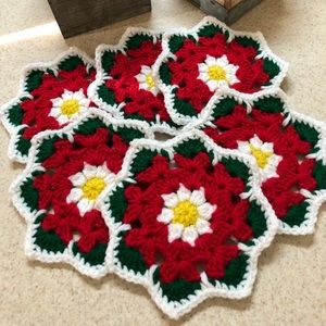 COPY - Christmas Handmade Coasters Crochet set of 6